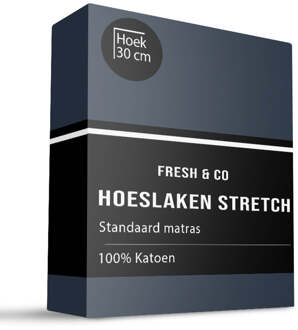 Sale: -40% | Hoeslaken - Katoen Jersey Stretch - Navy - 100x200cm - Blauw - Fresh And Co - Dekbed-Discounter.nl