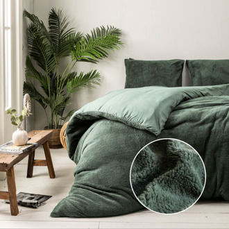 Sale: -50% | Dekbedovertrek Teddy - Eenpersoons (140x200 Cm) - Groen Microvezel Teddy - Effen - Fresh And Co - Dekbed-Discounter.nl