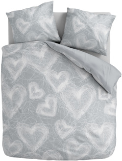Sale: -60% | Dekbedovertrek Scribble Heart - Tweepersoons (200x200 Cm) - Meerkleurig Microvezel - - Fresh And Co - Dekbed-Discounter.nl - 200 x 200/220 cm