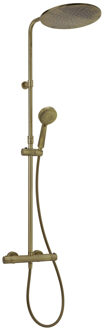 Salenzi Doucheset Salenzi Giro Opbouw Rond Geborsteld Messing Goud Thermostaatkraan Glijstang Regendouche Handdouche met 3 Standen