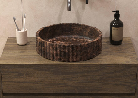 Salenzi Emperador Bruin Waskom 40x40x10cm Geribbeld Opbouwmodel Beige