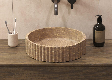 Salenzi Emperador Taupe Waskom 40x40x10cm Geribbeld Opbouwmodel Beige