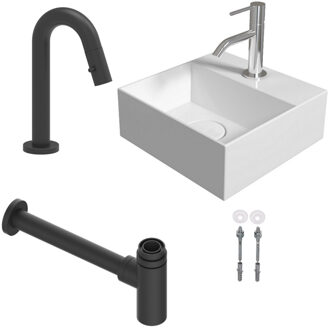 Salenzi Fonteinset Spy 30x30 cm Glans Wit (Keuze uit 8 kranen in 4 kleuren)