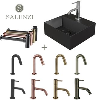 Salenzi Fonteinset Spy 30x30 cm Mat Zwart (Keuze uit 8 kranen in 4 kleuren)