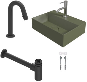 Salenzi Fonteinset Spy 40x30 cm Mat Legergroen (Keuze uit 8 kranen in 4 kleuren)