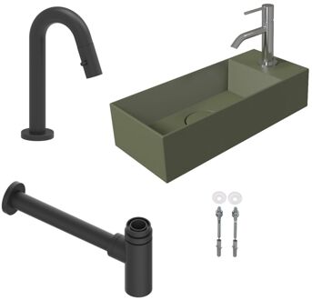 Salenzi Fonteinset Spy 45x20 cm Mat Legergroen (Keuze uit 8 kranen in 4 kleuren)