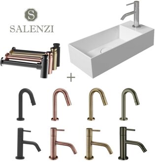 Salenzi Fonteinset Spy 45x20 cm Mat Wit (Keuze uit 8 kranen in 4 kleuren)