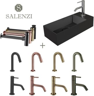 Salenzi Fonteinset Spy 45x20 cm Mat Zwart (Keuze uit 8 kranen in 4 kleuren)