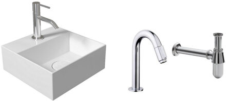 Salenzi Fonteinset Spy Glans Wit 30x30 cm Chroom (Keuze uit 20 kranen)