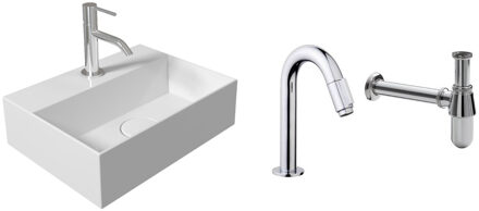 Salenzi Fonteinset Spy Glans Wit 40x30 cm Chroom (Keuze uit 20 kranen)