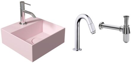 Salenzi Fonteinset Spy Mat Roze 30x30 cm Chroom (Keuze uit 20 kranen)