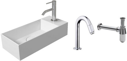 Salenzi Fonteinset Spy Mat Wit 45x20 cm Chroom (Keuze uit 20 kranen)