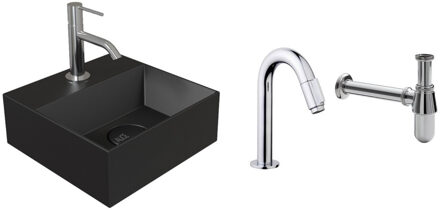 Salenzi Fonteinset Spy Mat Zwart 30x30 cm Chroom (Keuze uit 20 kranen)