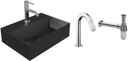 Salenzi Fonteinset Spy Mat Zwart 40x30 cm Chroom (Keuze uit 20 kranen)