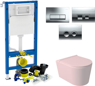Salenzi Geberit UP100 Toiletset Set52 Wandcloset Salenzi Civita Mat Roze en Delta Drukplaat Verschillende kleuren