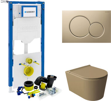 Salenzi Geberit UP320 Toiletset Compleet | Inbouwreservoir | Wandcloset Salenzi Civita Mat Taupe | Drukplaat