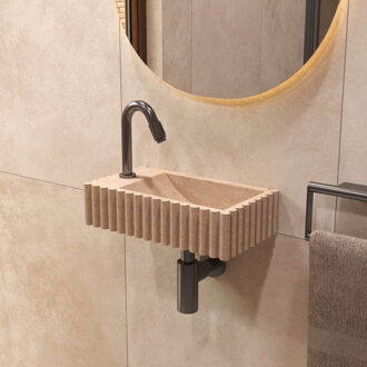 Salenzi Travertin Light Fontein 40x22cm Links Geribbeld Wandmodel Beige