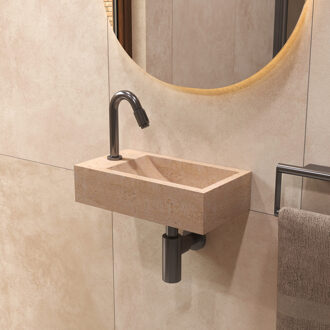 Salenzi Travertin Light Fontein 40x22cm Links Wandmodel Beige