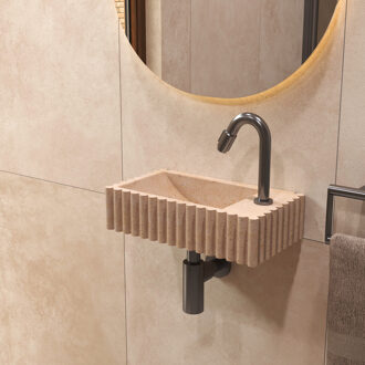 Salenzi Travertin Light Fontein 40x22cm Rechts Geribbeld Wandmodel Beige
