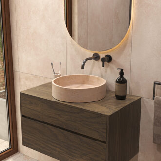 Salenzi Travertin Light Waskom 40x40x10cm Opbouwmodel Beige