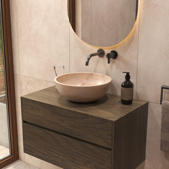 Salenzi Travertin Light Waskom 40x40x15cm Diep Opbouwmodel Beige