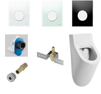 Salenzi Urinoir Set Hung Achterinlaat Mat Wit met TECE Loop Drukplaat Glas - Urinoirset-tecloopg