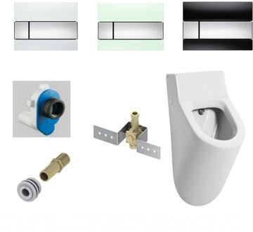 Salenzi Urinoir Set Hung Achterinlaat Mat Wit met TECE Square Drukplaat Glas - Urinoirset-tecsquareg