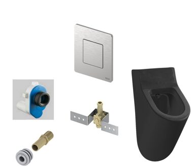 Salenzi Urinoir Set Hung Achterinlaat Mat Zwart met TECE Solid Drukplaat Metaal