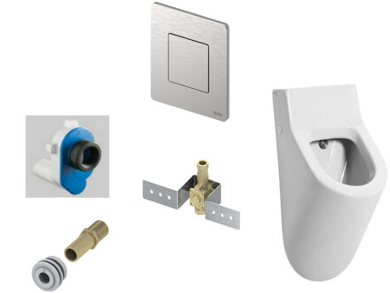 Salenzi Urinoir Set Salenzi Hung Achterinlaat Mat Wit met TECE Solid Drukplaat Metaal