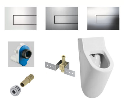 Salenzi Urinoir Set Salenzi Hung Achterinlaat Mat Wit met TECE Square Drukplaat Metaal