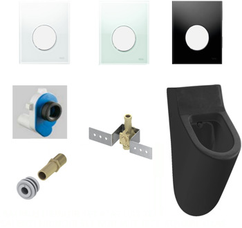 Salenzi Urinoir Set Salenzi Hung Achterinlaat Mat Zwart met TECE Loop Drukplaat Glas