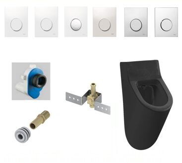 Salenzi Urinoir Set Salenzi Hung Achterinlaat Mat Zwart met TECE Loop Drukplaat Kunststof