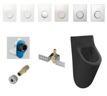 Salenzi Urinoir Set Salenzi Hung Achterinlaat Mat Zwart met TECE Loop Drukplaat Kunststof