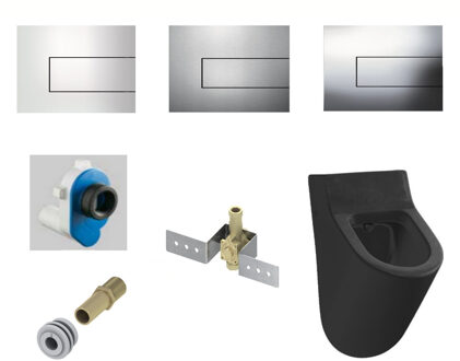 Salenzi Urinoir Set Salenzi Hung Achterinlaat Mat Zwart met TECE Square Drukplaat Metaal