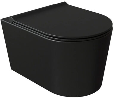 Salenzi Wandcloset Salenzi Civita 50x35x36.5cm Keramiek Rimless Mat Zwart Met Glanzend Binnenwerk (excl. zitting)