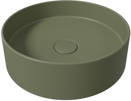 Salenzi Waskom Salenzi Hide Circle Opbouw Rond 40x12cm Mat Legergroen met Clickwaste