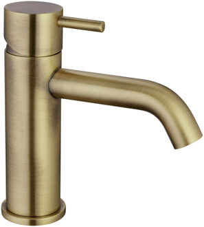 Salenzi Wastafelkraan Salenzi Giro Opbouw Mengkraan 16.5cm Rond Geborsteld Messing Goud 1 Greeps