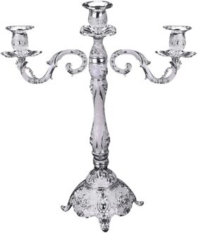 Sales! 3/5 Hoofd Europese Metalen Kandelaar Kandelaar Bruiloft Home Romantische Decor Romantische Creatieve Kaarshouder Hotel zilver wit 3 hoofd