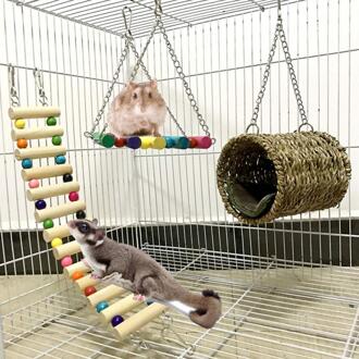 Sales! 3Pcs Pet Hangmat Swing Tunnel Huis Bed Ladder Hamster Eekhoorn Opknoping Kooi Speelgoed