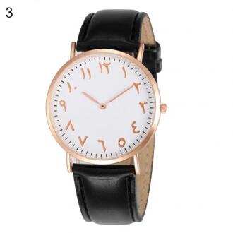 Sales! Arabisch Analoge Ronde Dial Mannen Vrouwen Quartz Faux Lederen Band Polshorloge zwart gouden