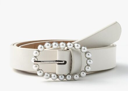Sales Dames Wilde Parel Riem Mode Pin Gesp Tailleband Jeans Jurk Riemen wit