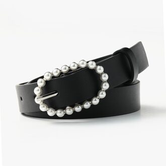 Sales Dames Wilde Parel Riem Mode Pin Gesp Tailleband Jeans Jurk Riemen zwart