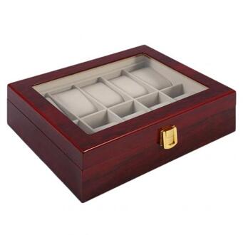 Sales! Luxe 10 Grids Houten Polshorloge Display Box Jewelry Organizer Case Rood Hout Watch Box Horloges Organizer