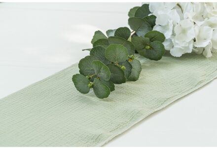 Saliegroene Wafelkatoenen Tafelloper (3m)