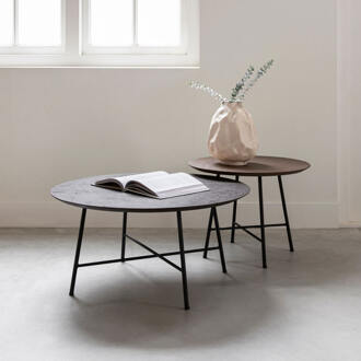 Salontafel 'Delta' Betonlook, Set van 2 stuks, kleur Bruin/Zwart - 50cm