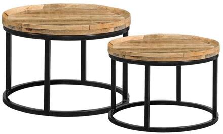 Salontafel Ilja - Naturel/zwart (2 Stuks) - 40x70 Cm - Hout/Metaal - Bruin