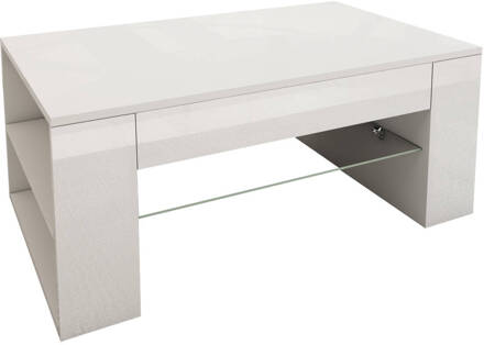 Salontafel met glazen legger en 4 vakken 100x42x60 cm wit spaanplaat ML-Design