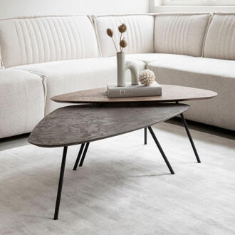 Salontafel 'Plectro' Betonlook, Set van 2 stuks, kleur Bruin/Zwart - 100 x 60cm