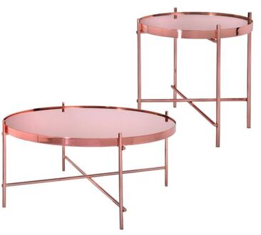 Salontafel set van 2 koperen gemaakt van metaal en glas WOMO-Design Roze