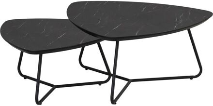 Salontafel Ties set van 2 Marmerlook Zwart